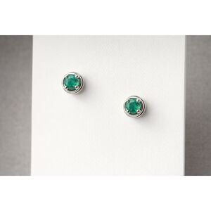 Emerald Green Stud Earrings in Silver Bezel Setting – Elegant Minimalist Jewelry